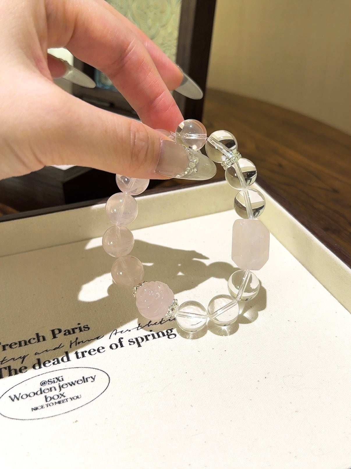 ▫️▪️ Pink crystal white crystal fox fox ball bracelet